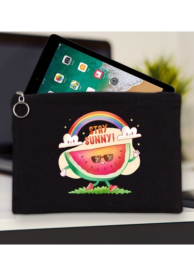Bk Gift Yaz Temalı-7 Siyah Tablet Çantası 30x21cm, Apple iPad Uyumlu Çantası, Baskılı Tablet Kılıfı Kılıf