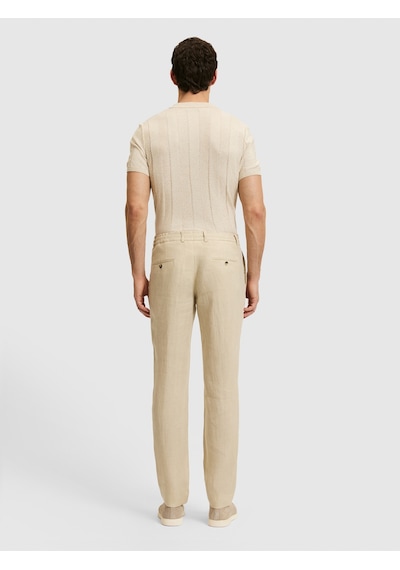 Cacharel Bej Slim Fit Beli Lastikli %100 Keten Pantolon