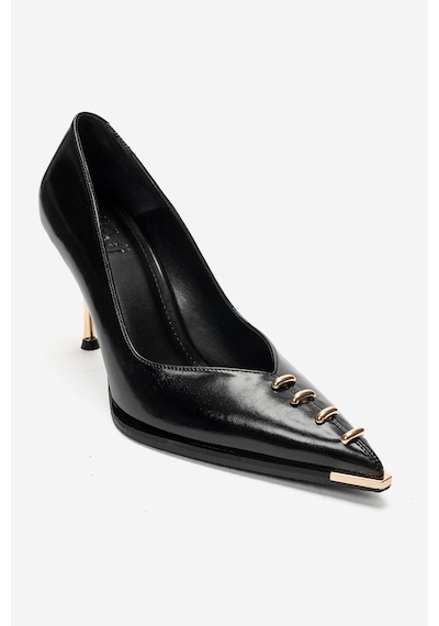 Luvi Shoes Molıno Siyah Gold Metal Detaylı Kadın Topuklu Ayakkabı