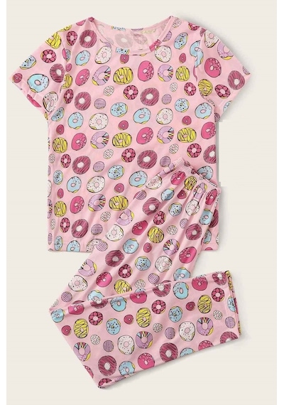 Merry See Kısa Kollu Alt Uzun Donut Baskılı Pijama Takımı 001