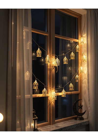 Ramazan Led Işık Pilli Sıcak Sarı Cami Figürlü Ev Dekoru Çok Renkli