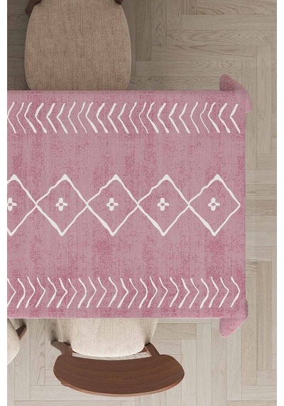 Pembe Etnik Desen Moroccan Leke Tutmaz Masa Örtüsü Mso194n11