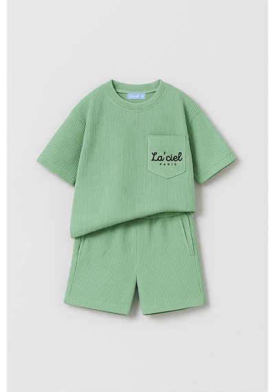Miniko Kids Laciel Paris Baskılı Gofre Cep Detaylı Şortlu Pamuk Takım Yeşil