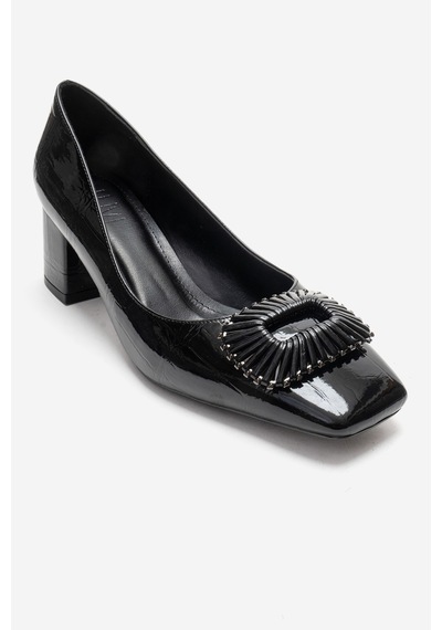 Luvishoes Velora Siyah Baskılı Tokalı Kadın Kalın Topuklu Ayakkabı Siyah Luvishoes Velora Siyah Baskılı Tokalı Kadın Kalın Topuklu Ayakkabı Siyah