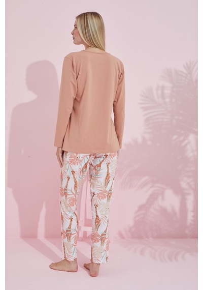 Siyah İnci Pamuklu Örme Pijama Takım 24240189 Pudra