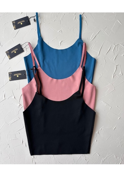 İnce Askılı Dikişsiz V Yaka İz Yapmaz Büstiyer/croptop Siyah