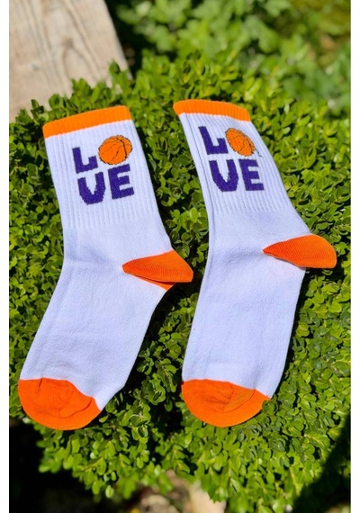 Lousocks Unisex Basketbol Desenli 3'lü Tenis Spor Çorap Beyaz