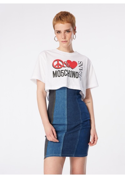 Moschino Jeans Beyaz Kadın Yuvarlak Yaka Baskılı T-shirt 241k1j0703