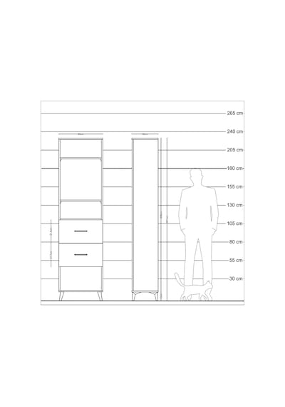 Arges Dolap 3 Raflı 2 Çekmeceli 60x30x221 Çam-çam Çam