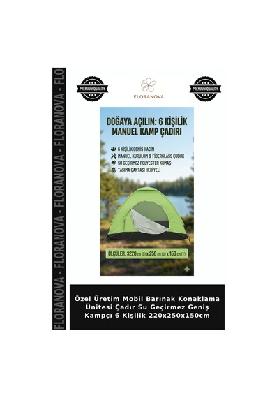 Özel Üretim Mobil Barınak Konaklama Ünitesi Çadır Su Geçirmez Geniş Kampçı 6 Kişilik 220x250x150cm Çok Renkli