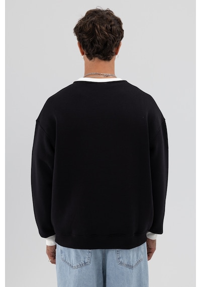 Vamos Oversize Bisiklet Yaka Baskılı Sweatshirt V70-91 Siyah