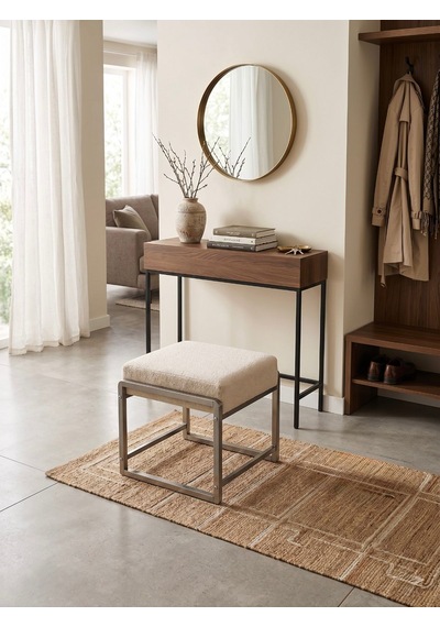 Pure Gri Ayaklı Babyface Puf 50x40x45 Cm - Modern Bench Krem