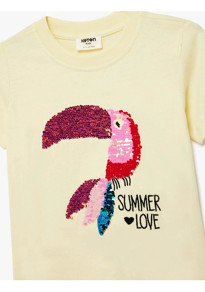 Koton Pullu Payetli Sarı Kız Çocuk T-shirt 6skg10114ak Sarı