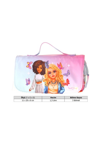 Wow Generation Taşıma Askılı Kız Çocuk Butterfly Baskılı Şık Kalem Çantası Turkuaz - Pembe - W6077