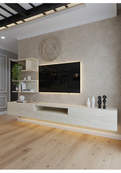 Resital Ledli Duvara Monte Tv Sehpası - Traverten - W6015-8 Traverten