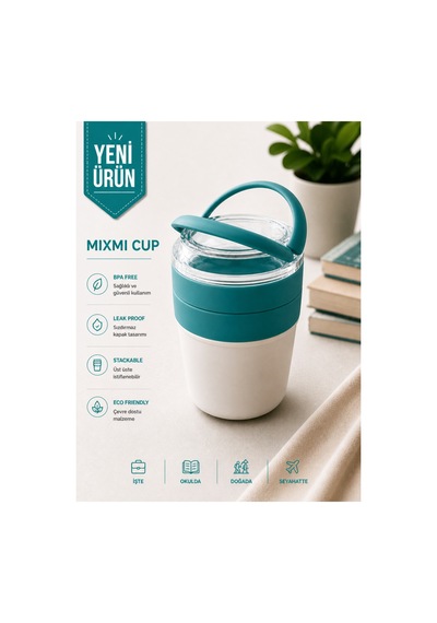 Emilahome Mıxme Muesli Cup 650 Ml Beslenme Kabı &yoğurt Kabı & Mama Kabı Turkuaz - 873535709 Turkuaz