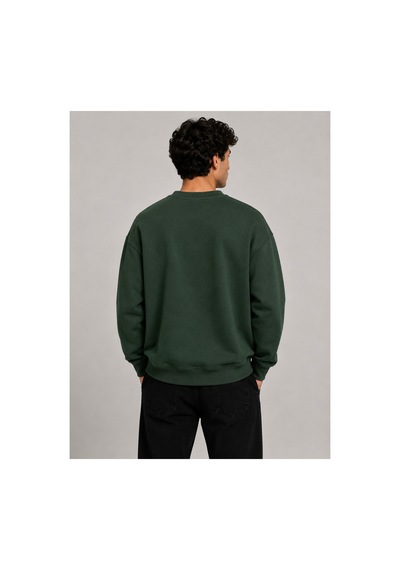 Herkesemoda Work Harder Baskı Detaylı Bisiklet Yaka Şardonlu 2 İplik Sweatshirt Yeşil