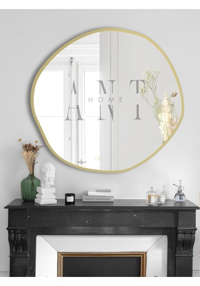 Arya 80 Cm Ayna Asimetrik Ayna, Dekoratif Ayna, Duvar Aynası Banyo Aynası Holl Aynası 80 X 80 Gold