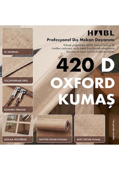6 Kişilik 6.3 M² Tenteli Gölgelikli, 4 Mevsim, Su Geçirmez 420d Oxford Kumaşlı Şişme Çadır 300 210 200cm Bej