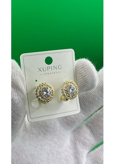 Xuping Tek Taşlı Gold Renk Küpe Altın