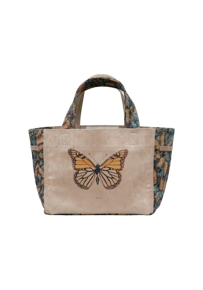 Dogo Kadın Vegan Krem Medium Tote Bag - Moths And Butterflies Tasarım Çok renkli