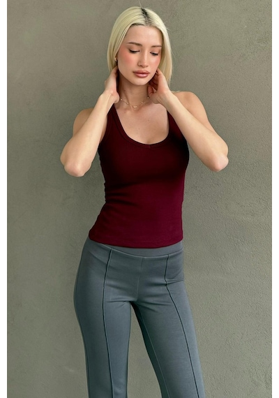 Madmext Bordo Basic Vücuda Oturan Kolsuz Kadın Atlet Mg2639 Bordo