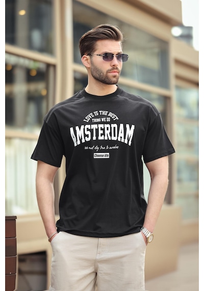 Madmext Siyah Baskılı Erkek Tişört E7124 Siyah