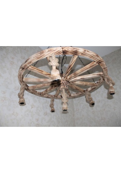 Otantik Çarşı Ahşap Halatlı Teker Avize 100 Cm. 6'lı Eskitme Siyah