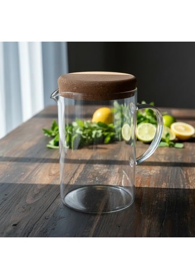 Mantar Kapaklı Borosilikat Cam Sürahi 2 Litre - Isıya Dayanıklı Minimalist Karaf Ve Detoks Şişesi