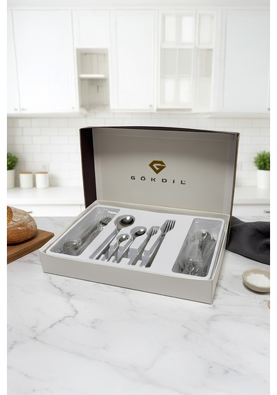 Gökdil Asrin Gold Touch 30 Parça 6 Kişilik 18/10 Paslanmaz Çelik Çatal & Kaşık Takımı Beyaz