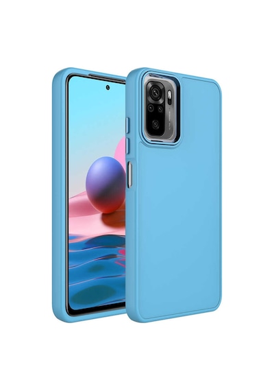 Xiaomi Redmi Note 10s Kılıf Metal Çerçeve Ve Buton Tasarımlı Silikon Zore Luna Kapak Sierra Mavi