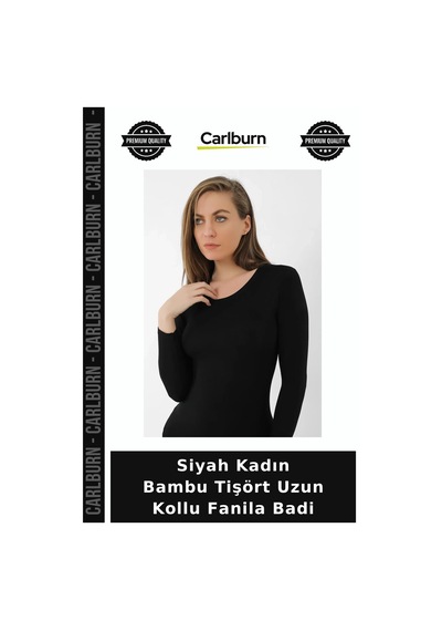 Carlburn Özel Seri Siyah Kadın Bambu Tişört Uzun Kollu Fanila Badi Günlük Giyim Nefes Alan