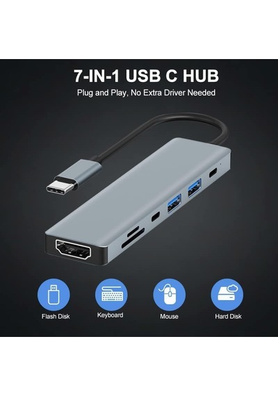 Tr 7 Port Mac Uyumlu Thunderbolt 3 İle Uyumlu Hub Type-c To 4k Hdtv 2x Usb 3.0 2x Usb C Pd Şarj Micro Sd Ve Sd Kart Oku