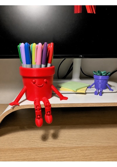 3d Baskı Hareketli Gülen Kalemlik - Eklemli Masaüstü Organizer - Kırmızı Çok Renkli