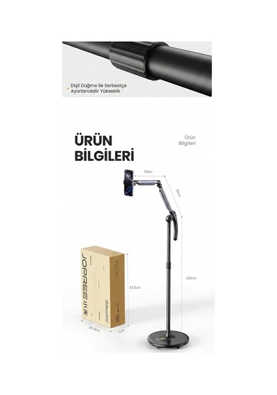 Tekerlekli Vlog Tripod Standı, 360 Döner 3 Kollu 8 Eksen Ayarlanabilir Telefon Standı, Bluetooth Kumandalı Profesy Diğer