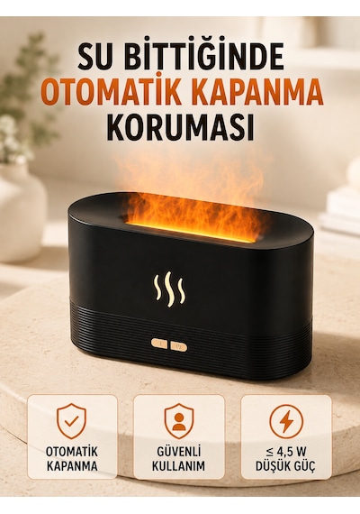 Alev Efektli Ultrasonik Aroma Difüzörü 180 Ml Led Işıklı Hava Nemlendirici - Lisinya