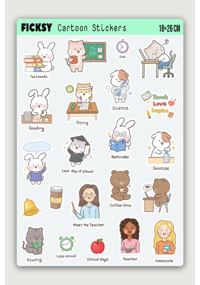 Kawaii Stili Sevimli Hayvanlar Eğitim Öğretmen Temalı Sticker Seti - 40 Adet Etiket Çıkartma Diğer
