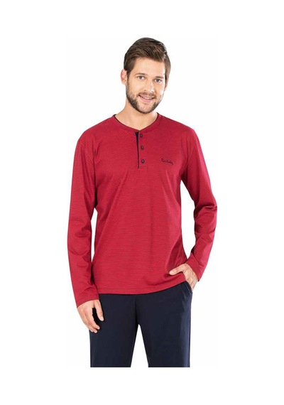 Pierre Cardin Erkek Penye Çizgili Pijama Lacivert Bordo