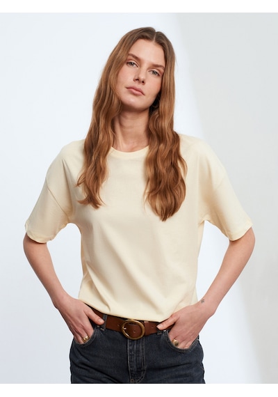 Dilvin 3683 Basic T-shirt-açık Sarı Sarı