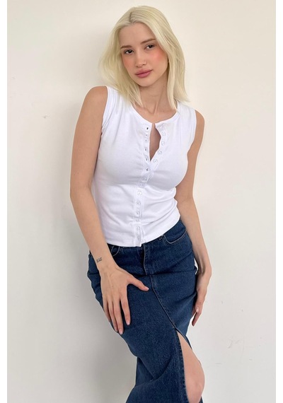 Beyaz Bisiklet Yaka Düğmeli Kadın Bluz Mg2638 Beyaz