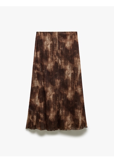 Koton Astarlı Batik Desenli Slim Fit Midi Boy Etek Kahverengi Desenli 5sak10313ek