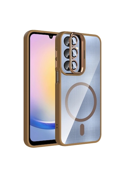 Samsung Uyumlu Galaxy A25 Kılıf Standlı Ve Kamera Lens li M-safe Şarj Özellikli Zore Etro Kapak Desert Titanyum