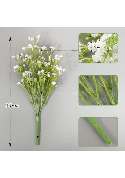 Yapay Çiçek Plastik Beyaz Cipso 5 Dallı 35cm