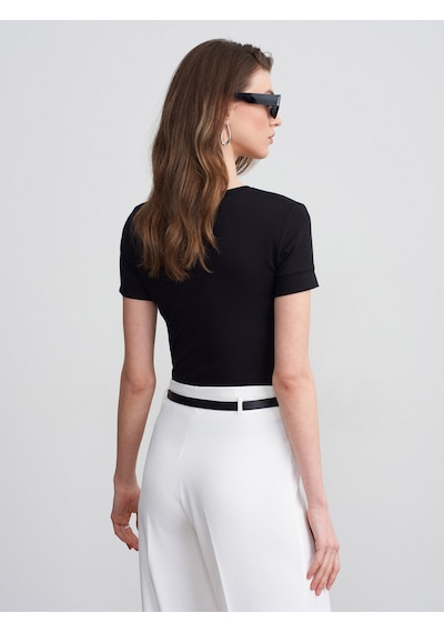 Dilvin 32637 Bisiklet Yaka T-shirt-siyah