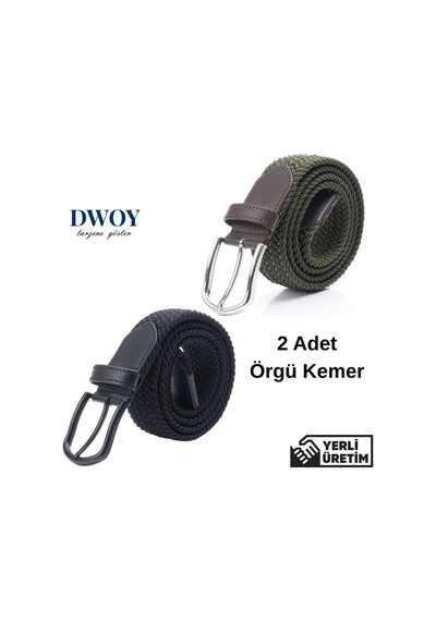 Dwoy Elastik Örgü Kemer 2'li Set-797 Haki
