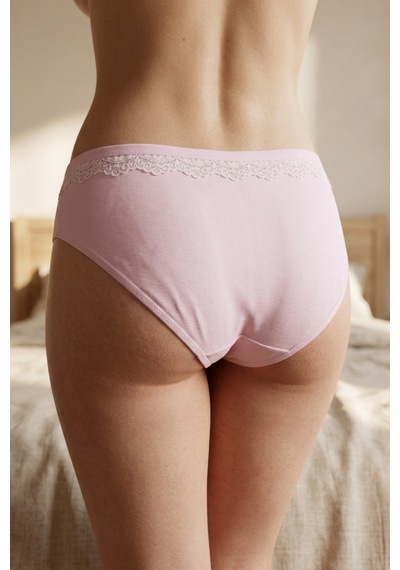 Mataş Kadın 6'lı Paket Dantel Detaylı Pamuklu Bikini Külot Esnek İz Yapmaz Yumuşak İç Çamaşırı Pembe