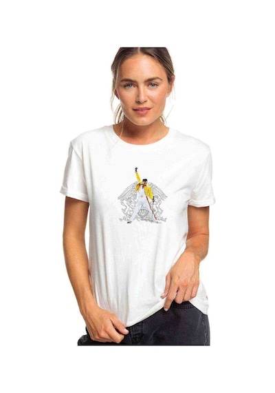 Queen Mercury Baskılı Beyaz Kadın Tshirt