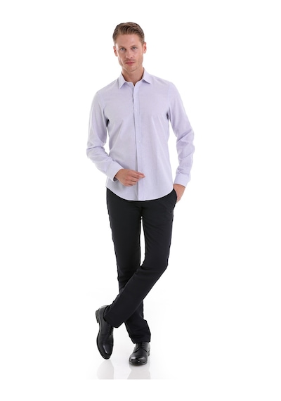 Hatemoğlu Lila Ç. Comfort Fit Çizgili Pamuklu Slim Yaka Uzun Kollu Spor Göm Lila