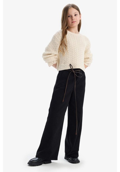 DeFacto Kız Çocuk Wide Leg Geniş Paça Pamuklu Pantolon D9133A825SPBK27 Siyah