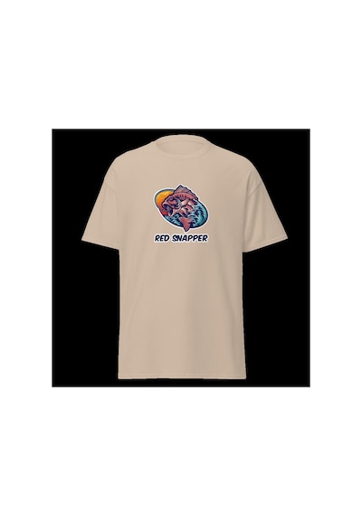 Wildstyle Red Snapper Balık Balıkçılık Deniz Vintage Balıkçı Baskılı Unisex Bisiklet Yaka Pamuklu Tişört Camel